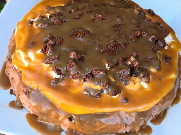 Gluten Free Cookies and Cream Salted Caramel Layered Cheesecake