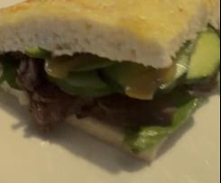 Steak sandwich using pizza Bianca