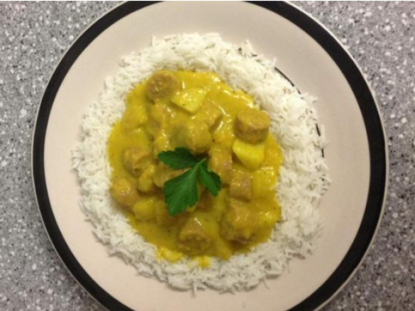 Curried Sausages with rice
