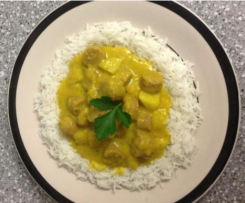 Curried Sausages with rice